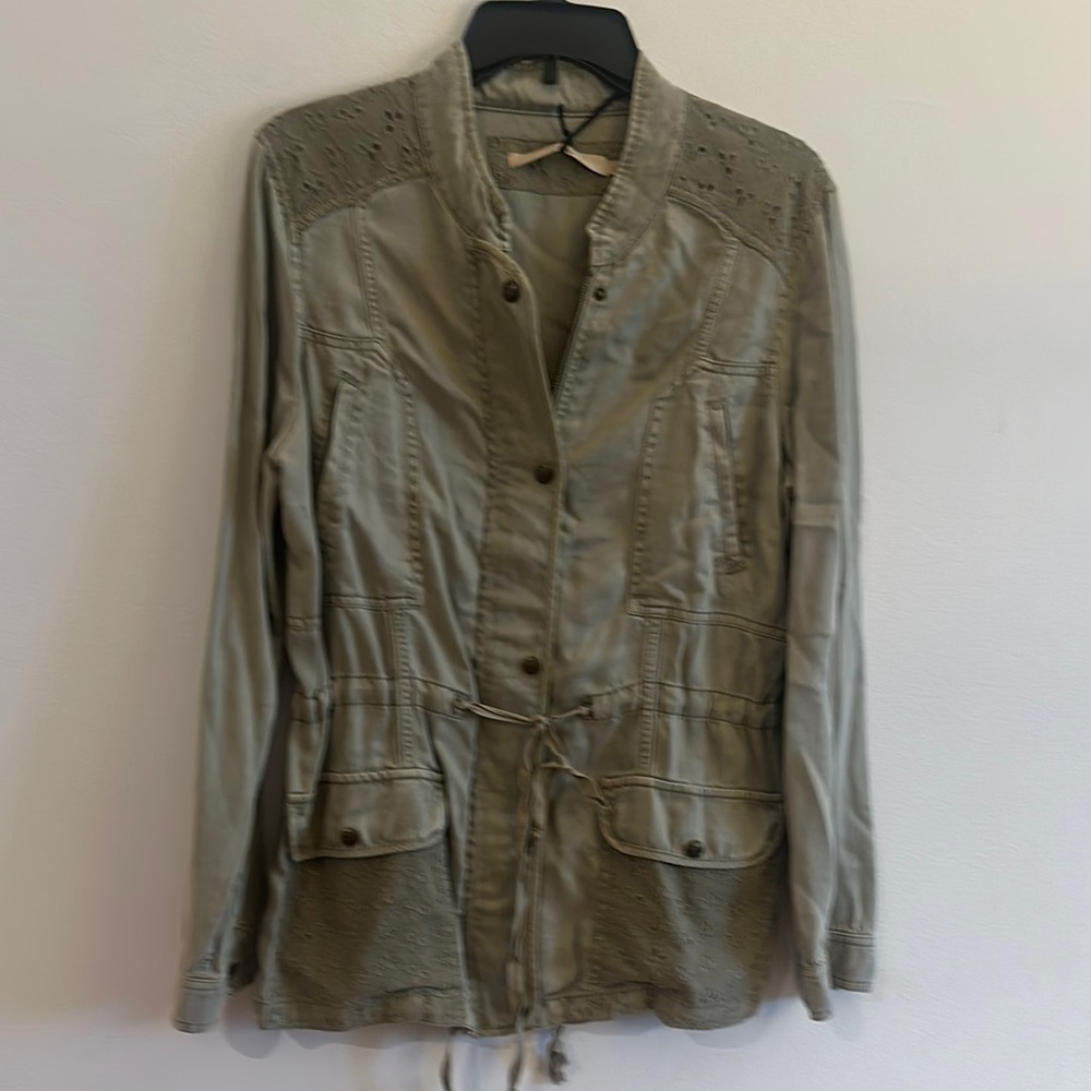 Max Jeans Green Utility Jacket with Relaxed Fit and Stand-Up Collar